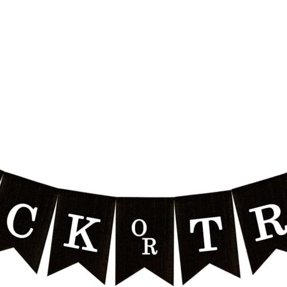 Trick or Treat Burlap Banner – Halloween Garland Black Jute Burlap Hanging Decor